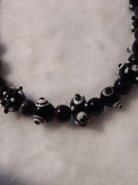 Black and White Polka Bead Statement Necklace - Women Jewelry